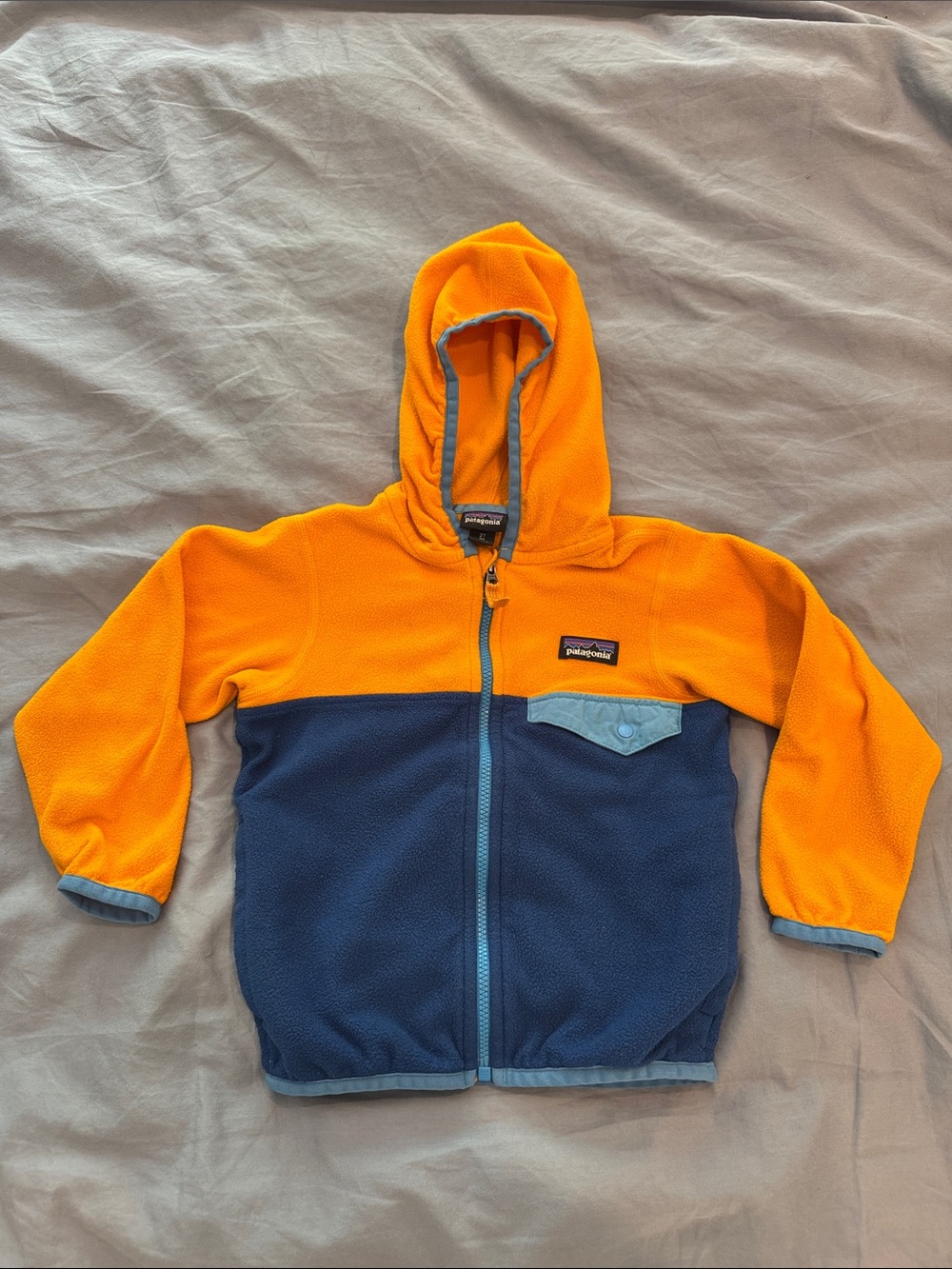 Patagonia Toddler 2T Hooded Full Zip Fleece Jacket Orange Blue